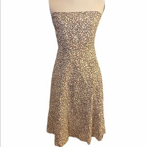 J. Crew Factory 100% Cotton Cream & Brown Pattern Strapless Size 8 Dress Preppy.